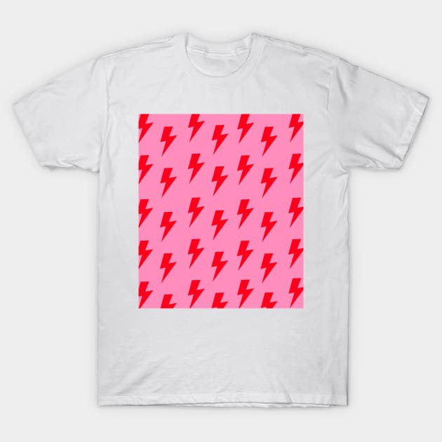 Red Lightning on Pink T-Shirt by OneThreeSix